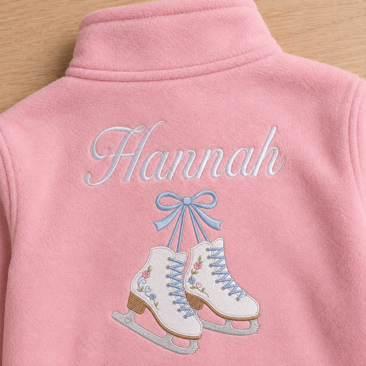 Personalized Kids Figure Skating Fleece Jacket | Custom Name Embroidered Ice Skates Bow Girls Zip-Up