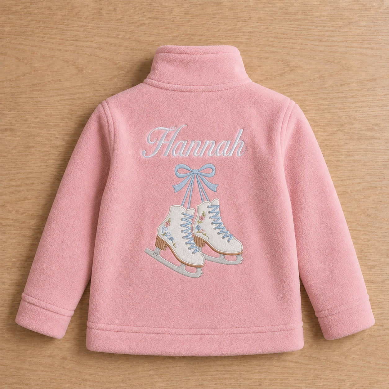 Personalized Kids Figure Skating Fleece Jacket | Custom Name Embroidered Ice Skates Bow Girls Zip-Up