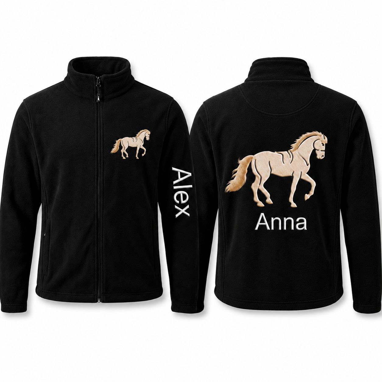 Personalized Horse Embroidered Fleece Jacket | Custom Equestrian Rider Name Zip-Up