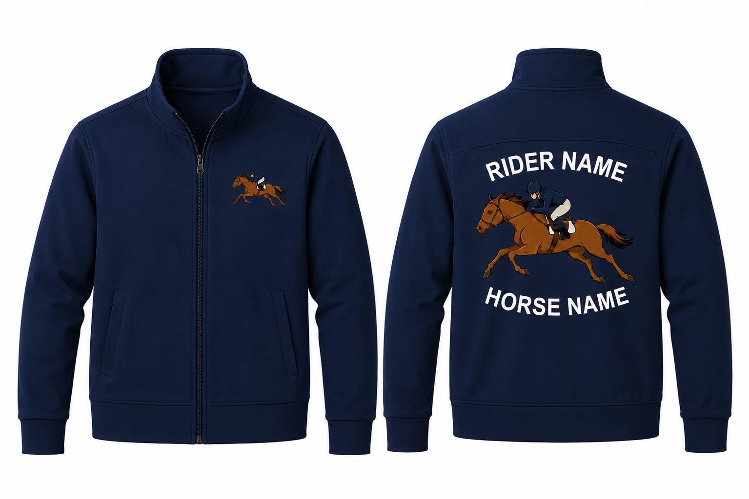 Custom Jockey & Racehorse Embroidered Fleece Jacket | Personalized Rider Horse Name Zip-Up
