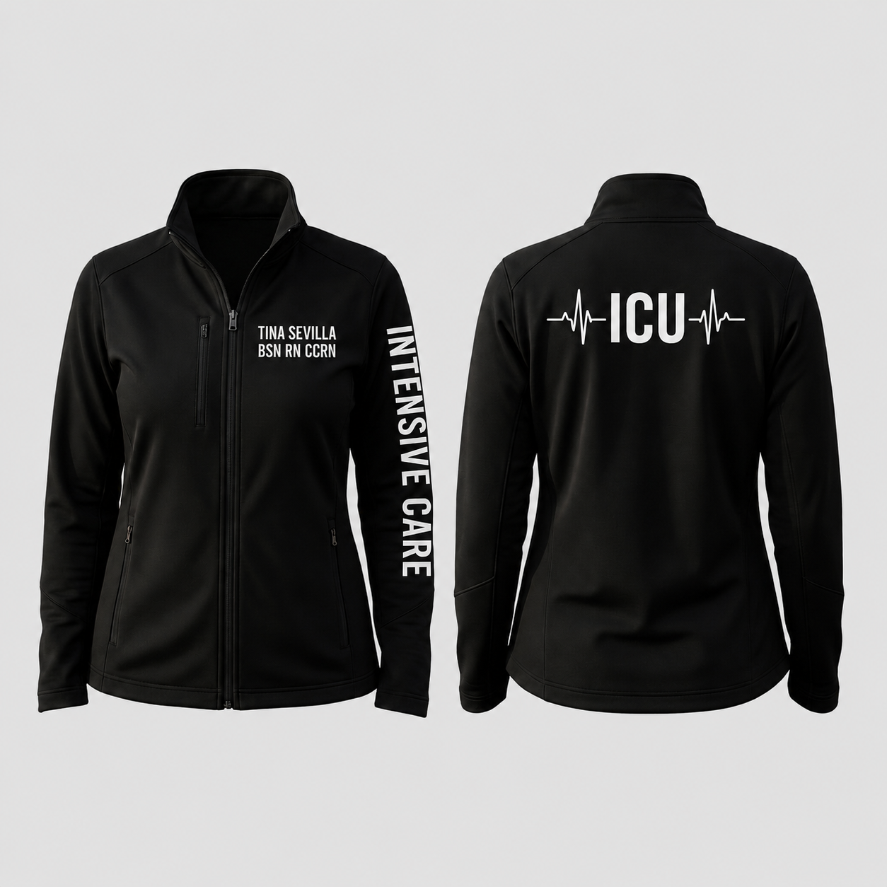 Custom ICU Nurse Fleece Jacket | Personalized Intensive Care Heartbeat Zip-Up
