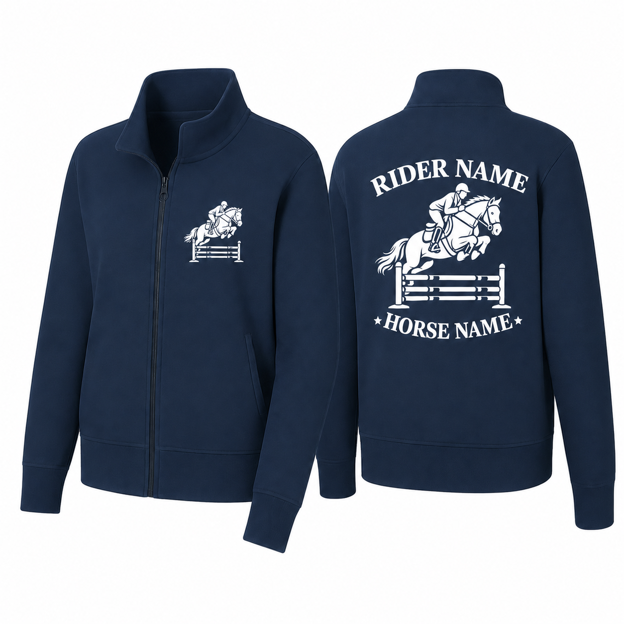 Custom Show Jumping Embroidered Fleece Jacket | Personalized Equestrian Rider Horse Name Zip-Up