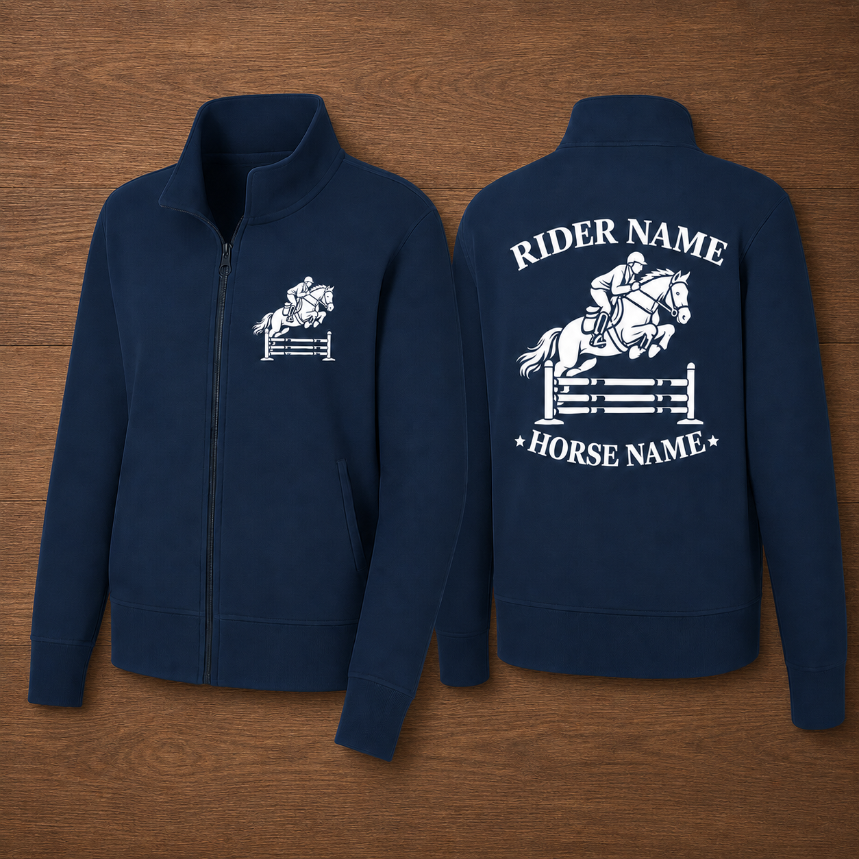 Custom Show Jumping Embroidered Fleece Jacket | Personalized Equestrian Rider Horse Name Zip-Up