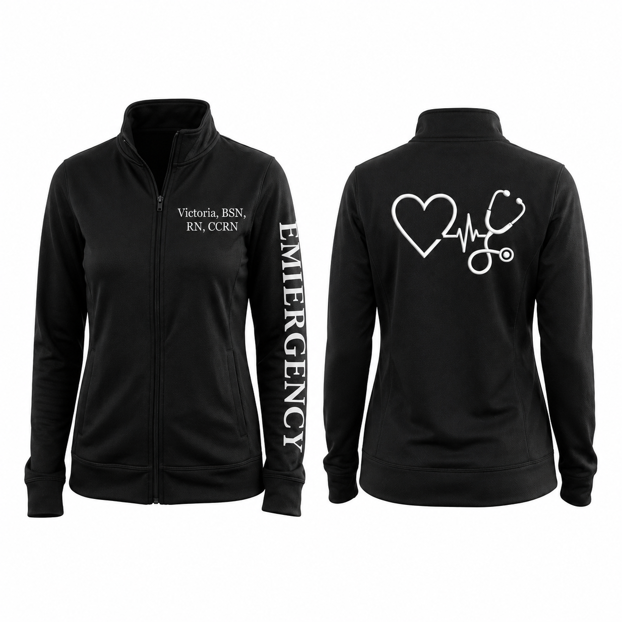 Custom Nurse Fleece Jacket | Personalized Stethoscope Heart Zip-Up