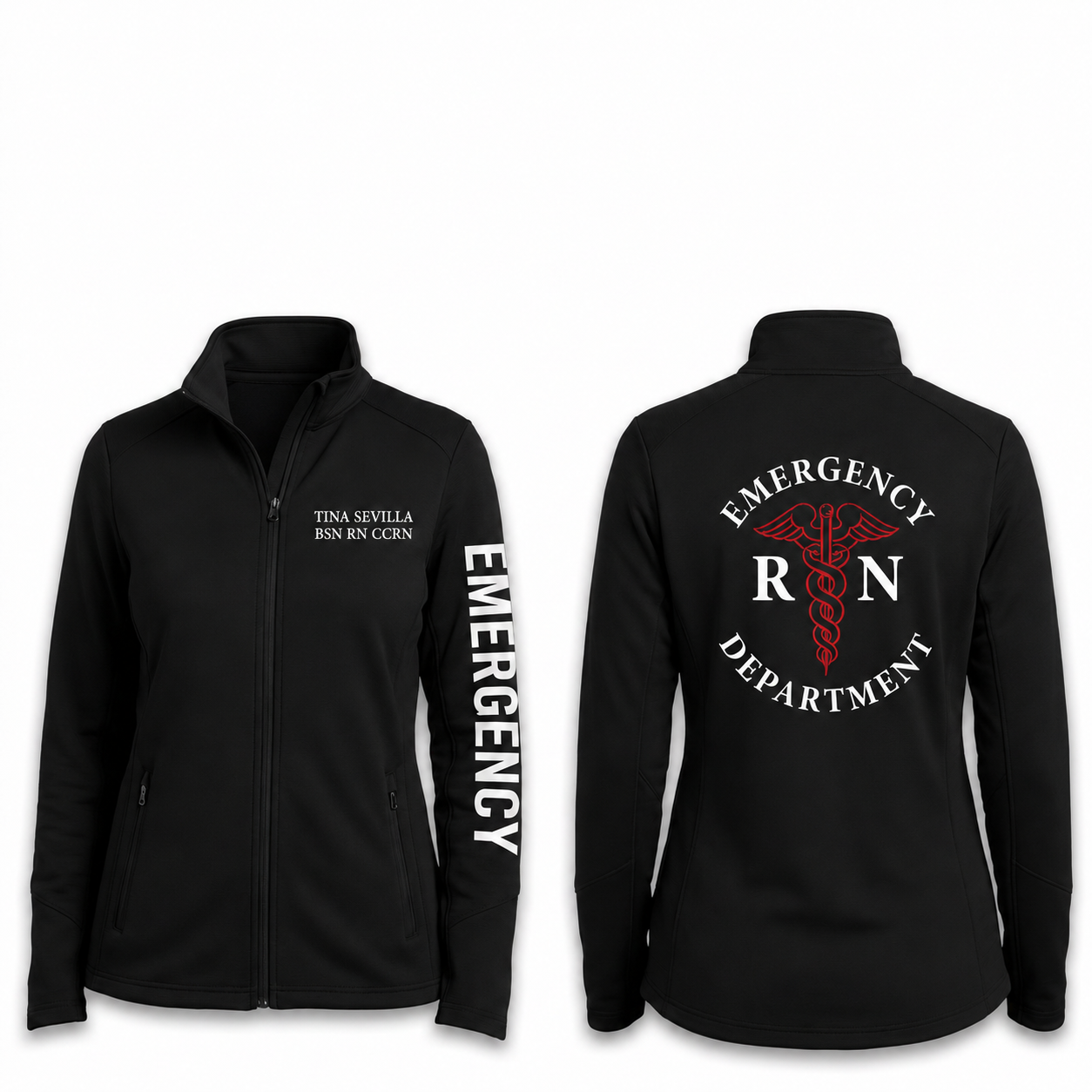 Custom Emergency Department Nurse Fleece Jacket | Personalized ER RN Caduceus Zip-Up