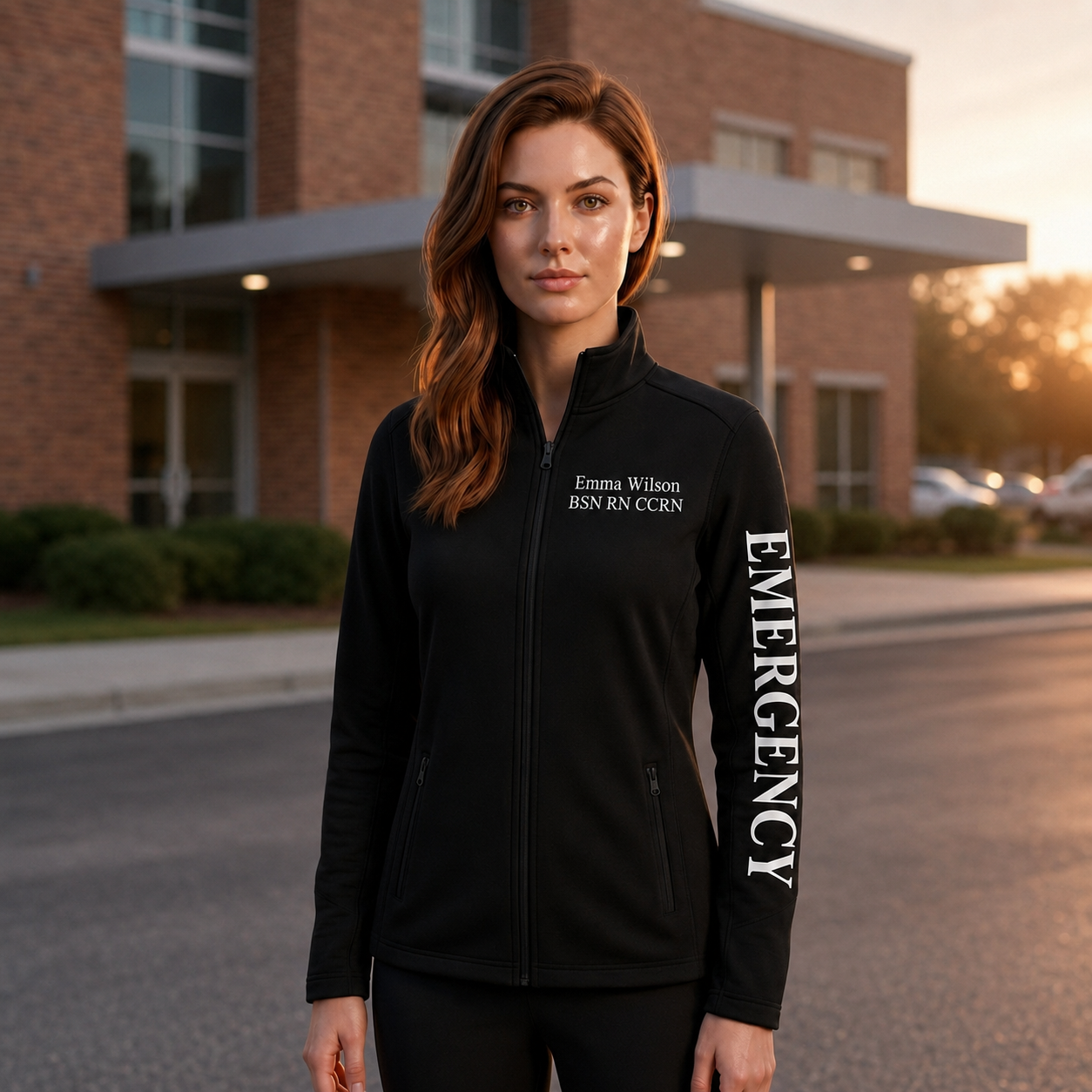 Custom Emergency Nurse Fleece Jacket | Personalized ER Heartbeat Sleeve Zip-Up