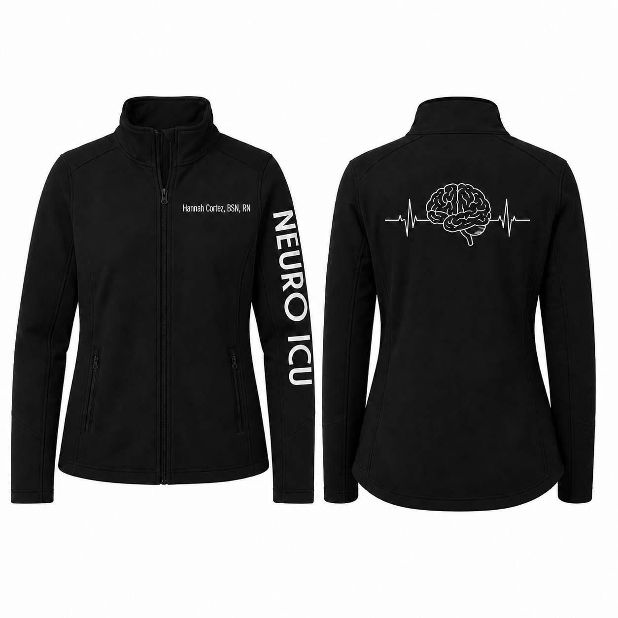 Custom Neuro ICU Nurse Fleece Jacket | Personalized Brain Heartbeat Zip-Up