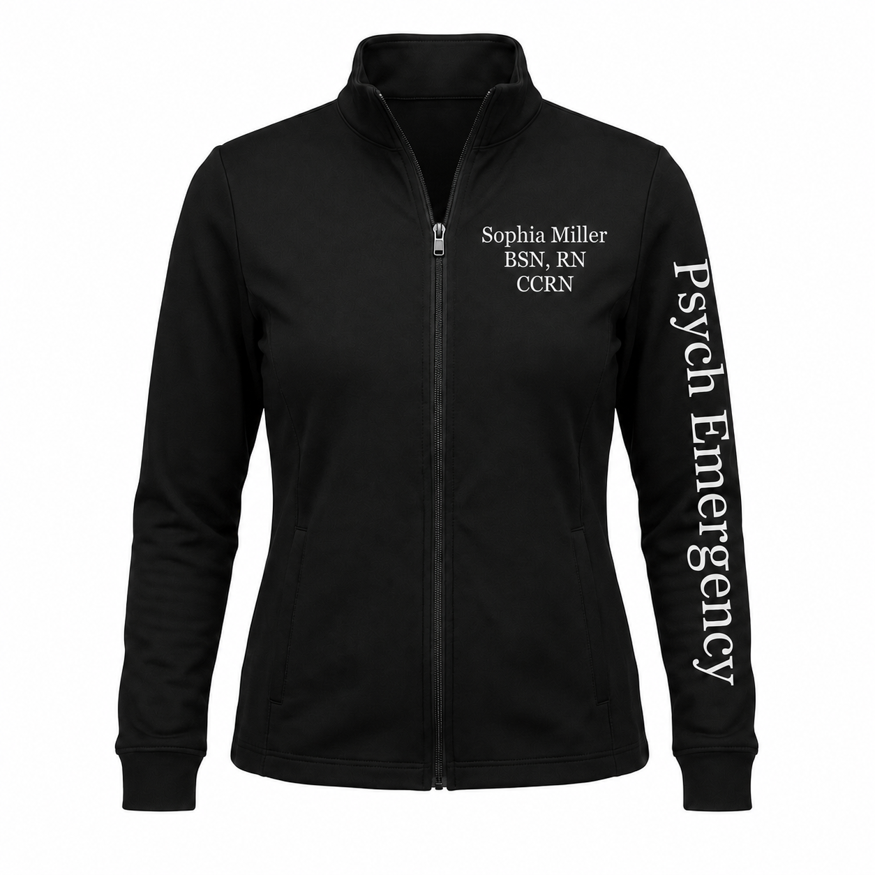 Custom Psychiatric Emergency Nurse Embroidered Fleece Jacket | Personalized PES RN Zip-Up