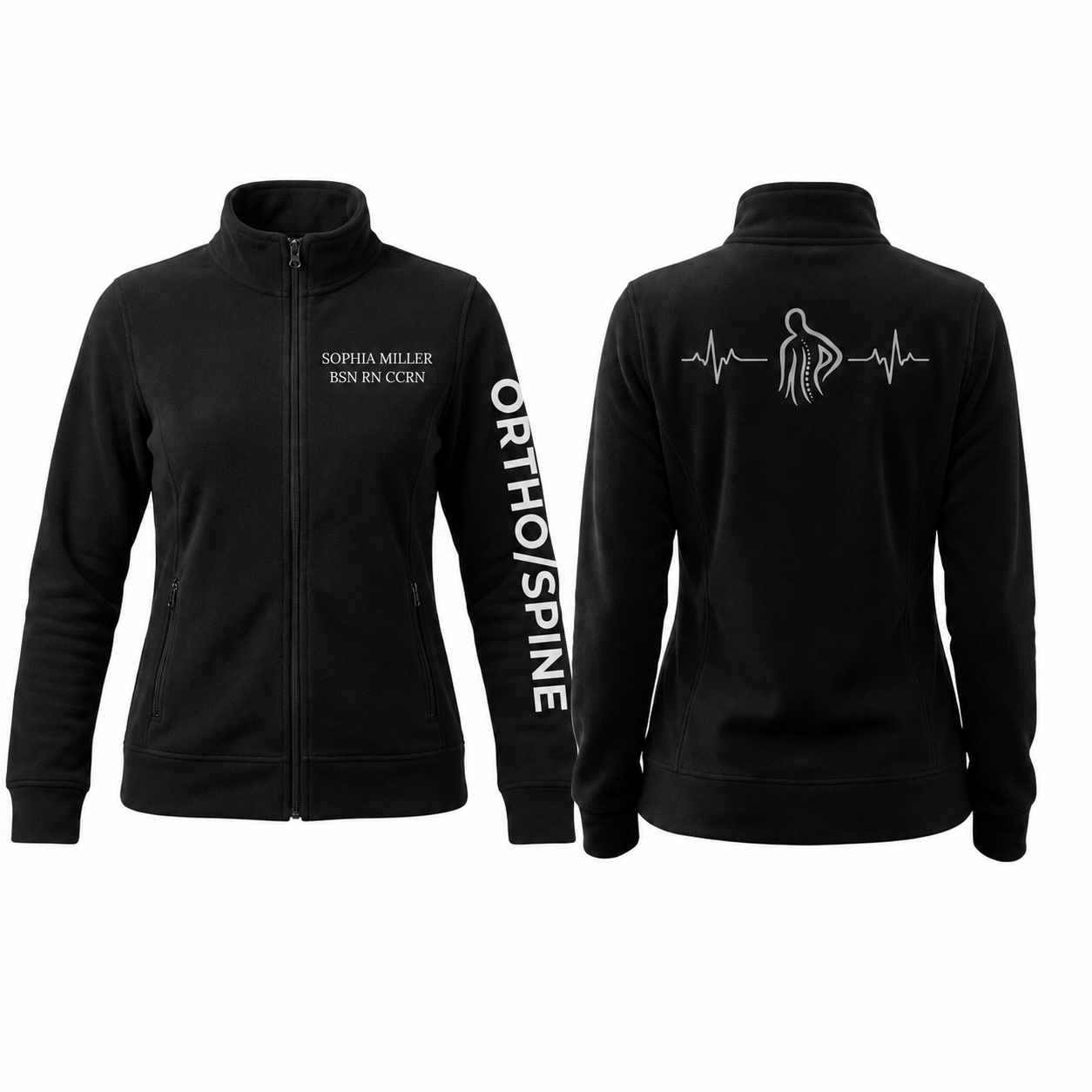 Custom Ortho Spine Nurse Embroidered Fleece Jacket | Personalized Ortho RN Zip-Up