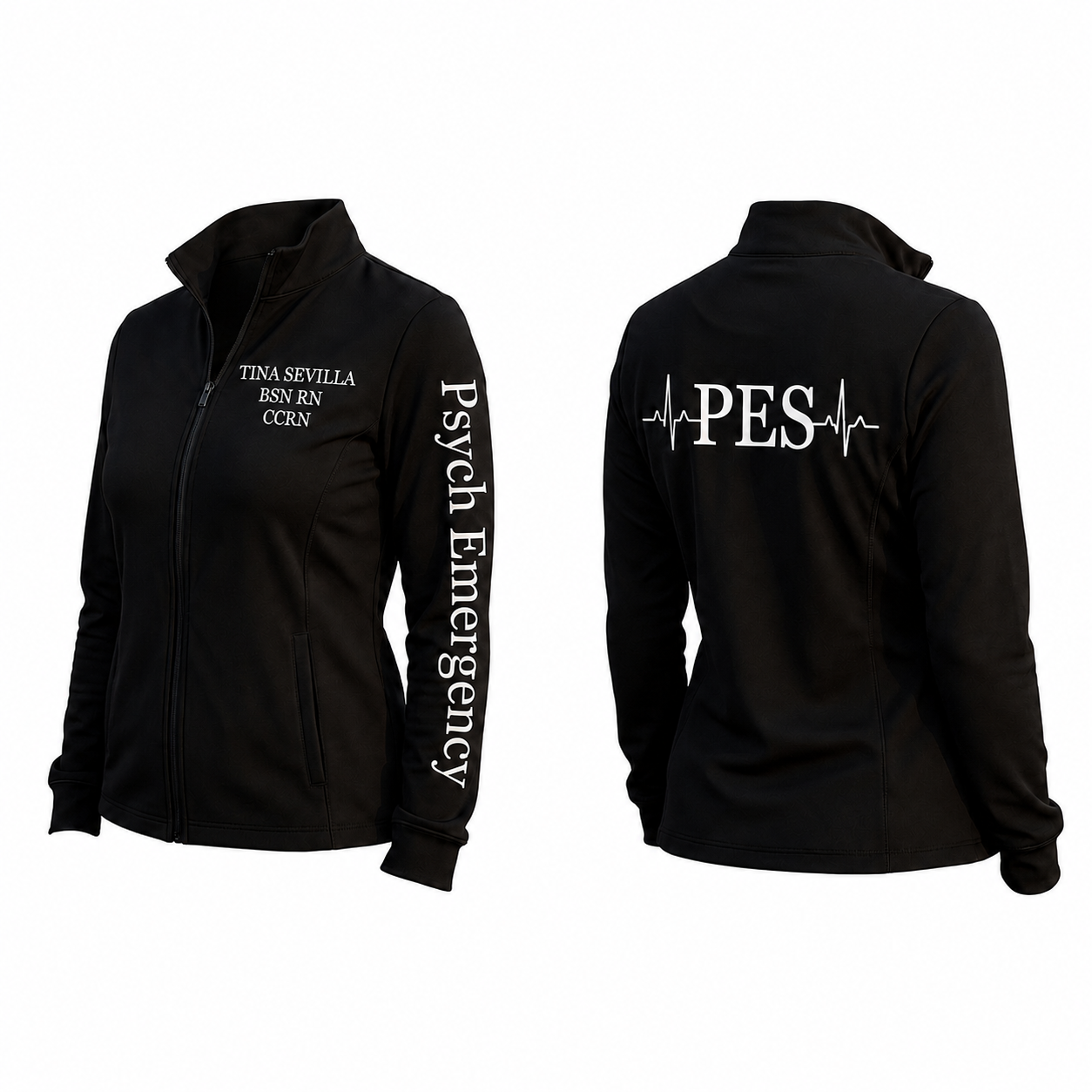 Custom Psychiatric Emergency Nurse Embroidered Fleece Jacket | Personalized PES RN Zip-Up