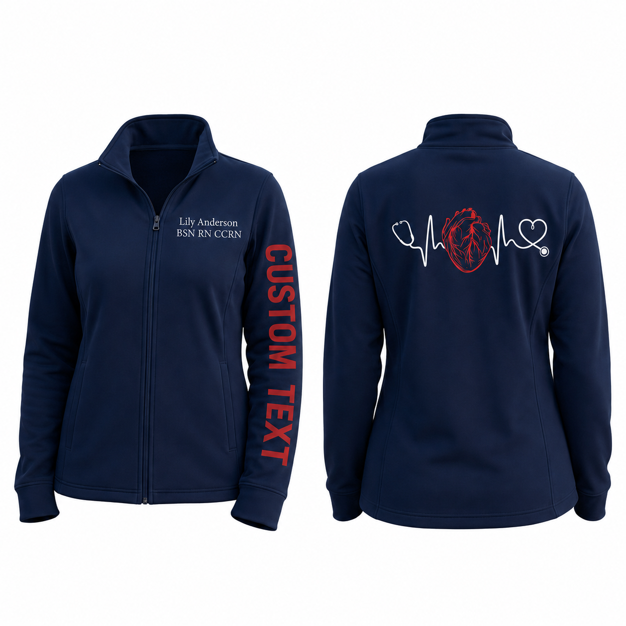 Custom Cardiac Nurse Embroidered Fleece Jacket | Personalized Cardiac RN Zip-Up