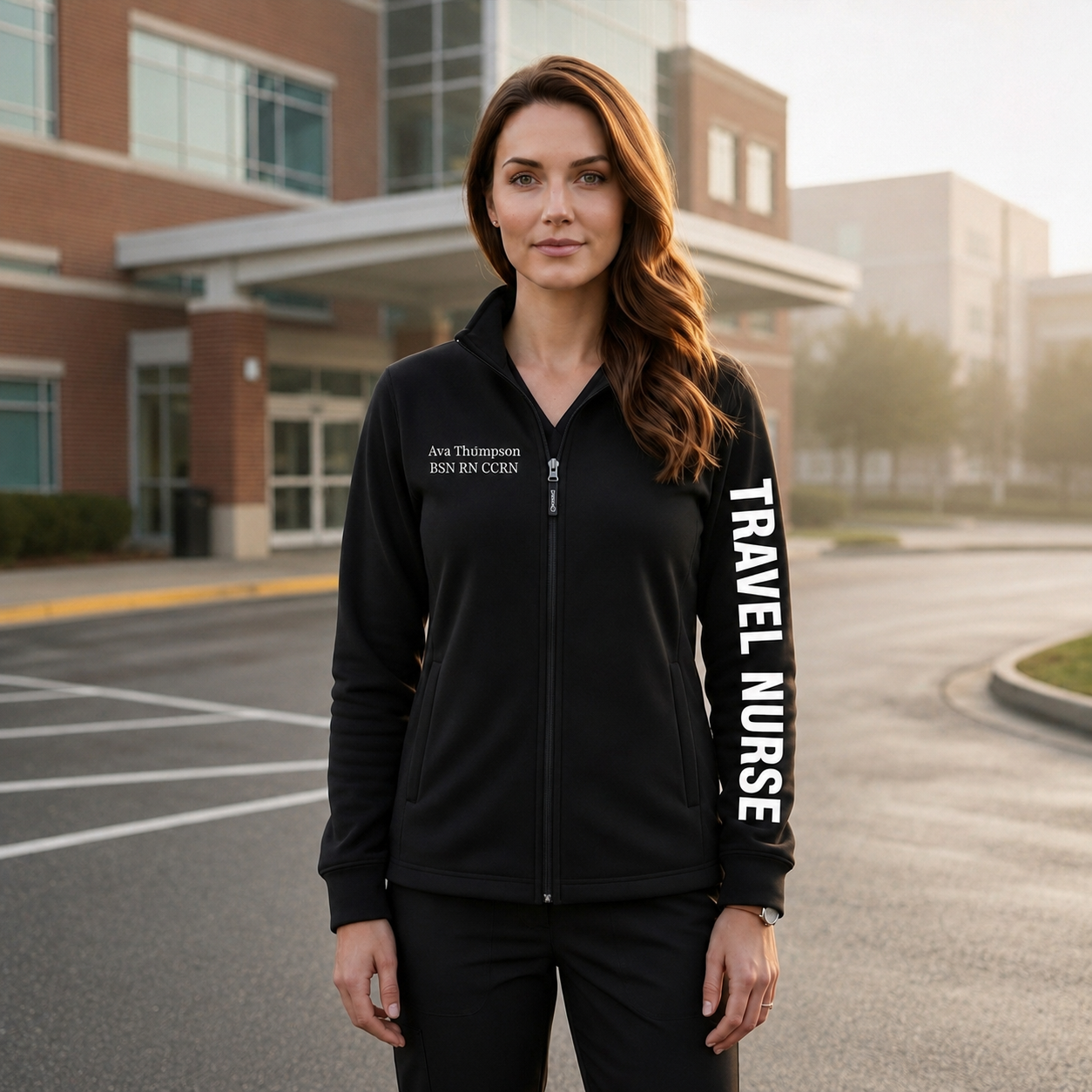 Custom Travel Nurse Embroidered Fleece Jacket | Personalized Travel RN Script Zip-Up