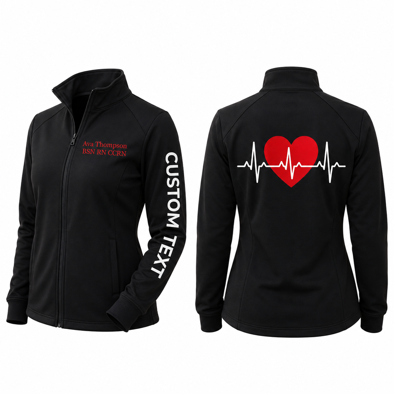 Custom Cardiac Nurse Embroidered Fleece Jacket | Personalized Heartbeat RN Zip-Up