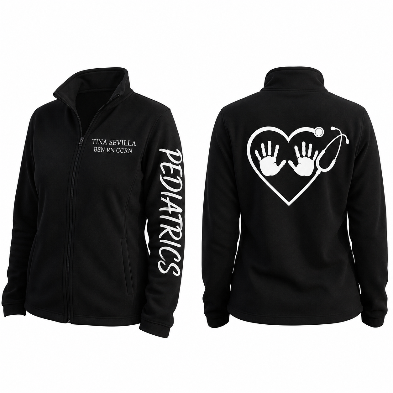 Custom Pediatric Nurse Embroidered Fleece Jacket | Personalized Peds RN Zip-Up