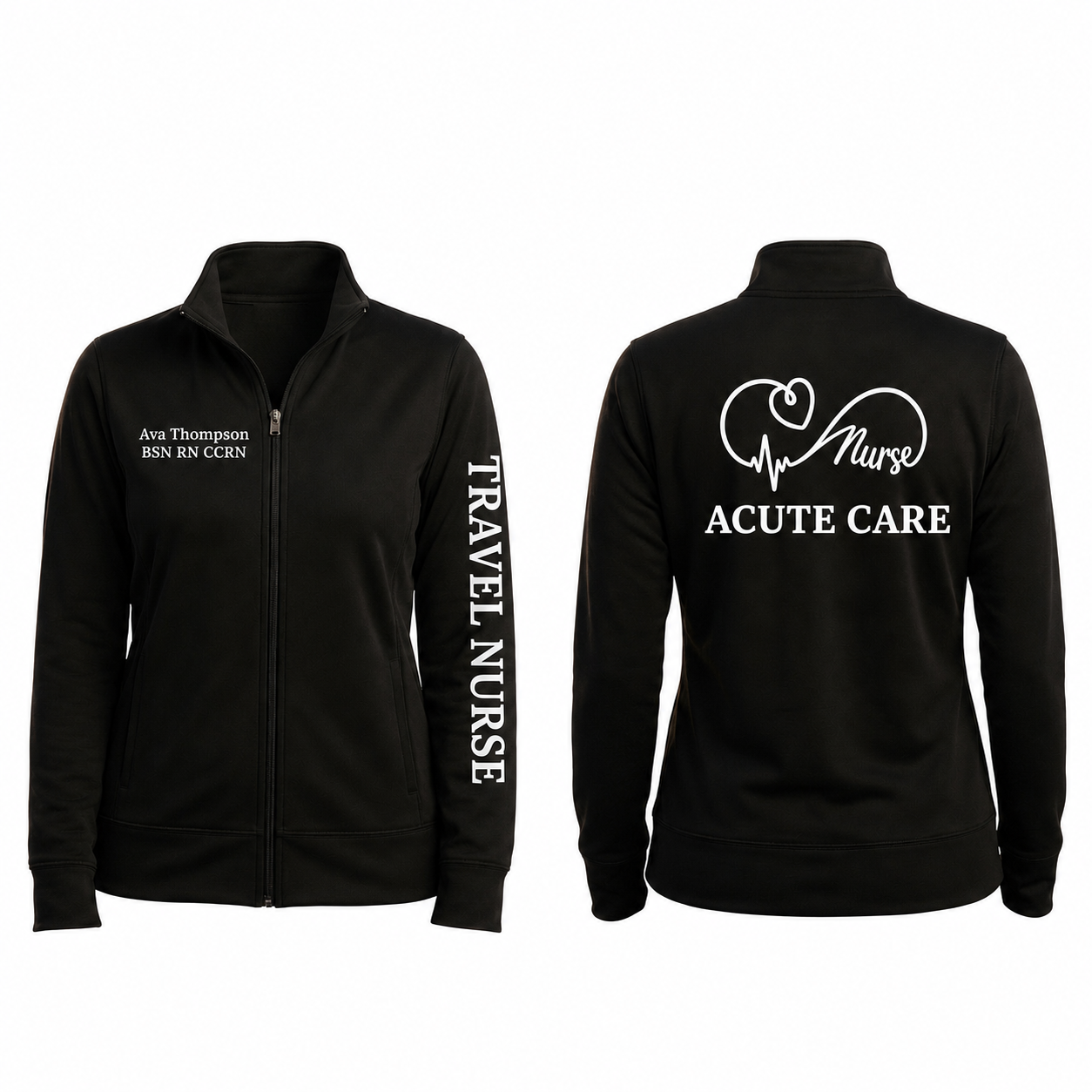 Custom Acute Care Travel Nurse Embroidered Fleece Jacket | Personalized Acute Care RN Zip-Up