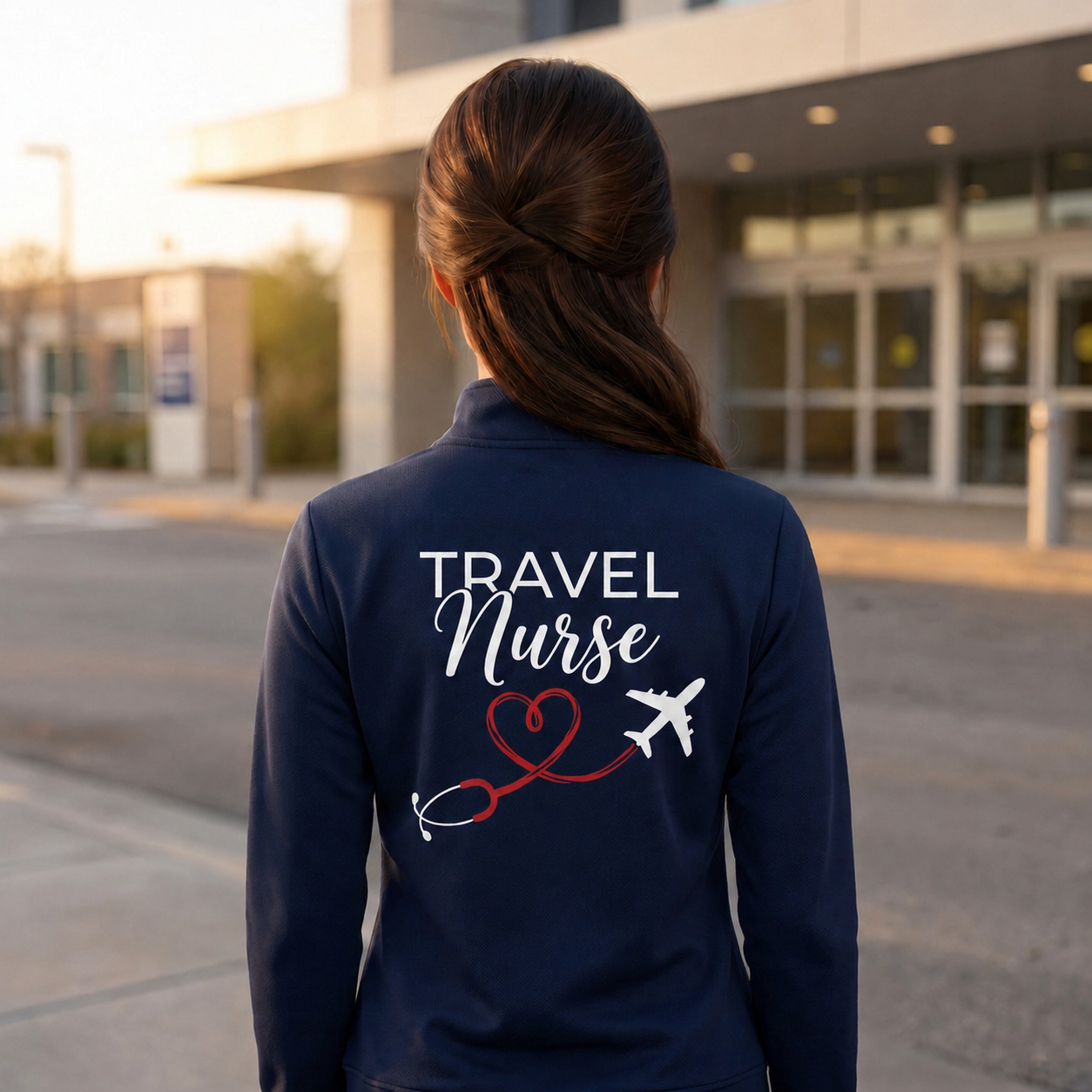 Custom Travel Nurse Embroidered Fleece Jacket | Personalized Travel RN Aeroplane Zip-Up