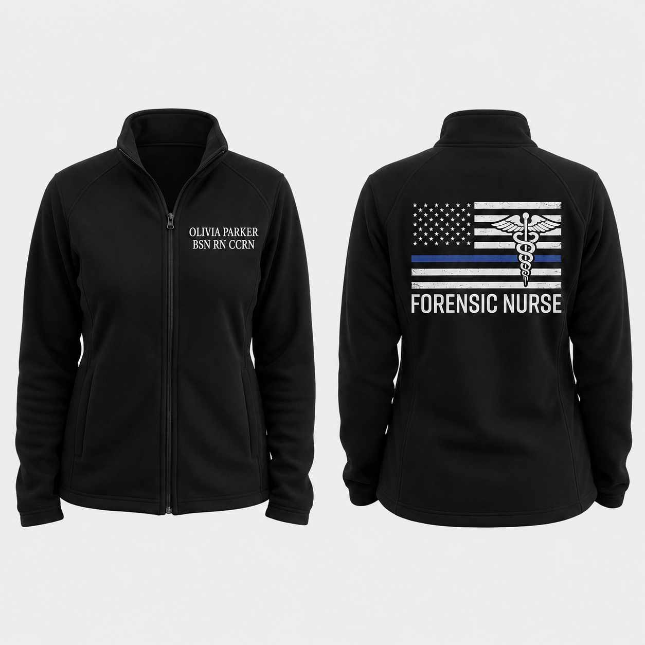 Custom Forensic Nurse Embroidered Fleece Jacket | Personalized Forensic RN Zip-Up