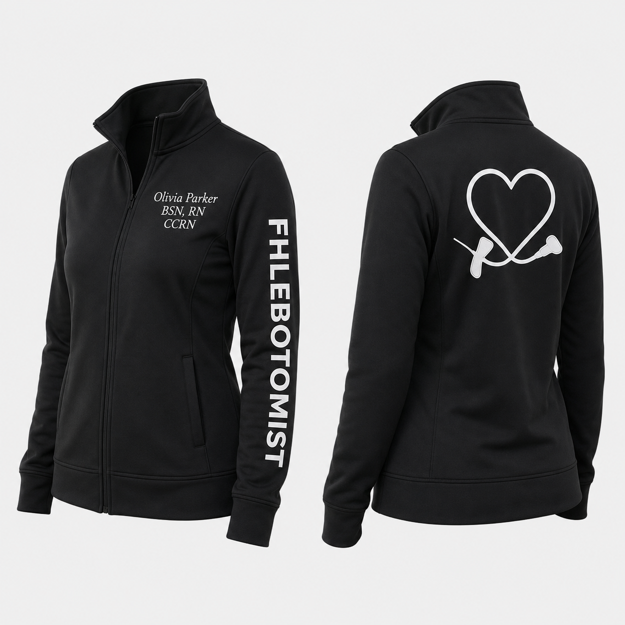 Custom Phlebotomist Embroidered Fleece Jacket | Personalized Phlebotomy Zip-Up