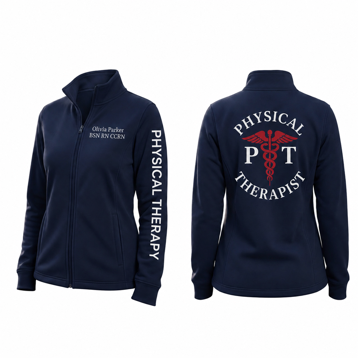 Custom Physical Therapist Embroidered Fleece Jacket | Personalized PT Rehab Zip-Up