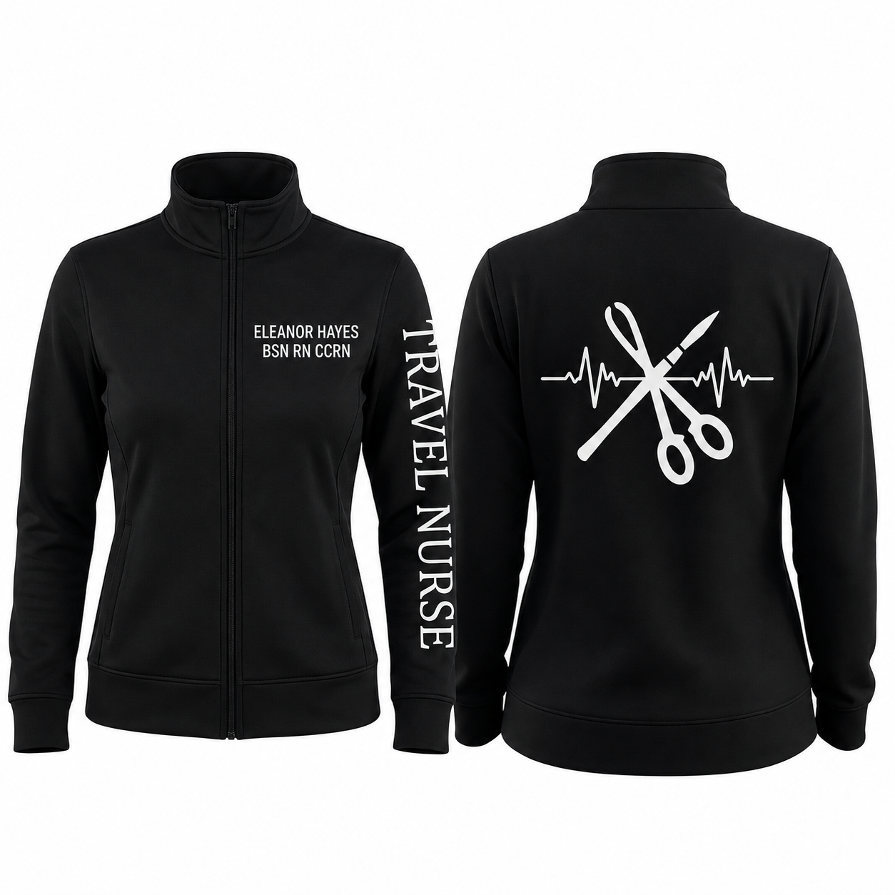 Custom Travel Nurse Embroidered Fleece Jacket | Personalized Travel RN Zip-Up