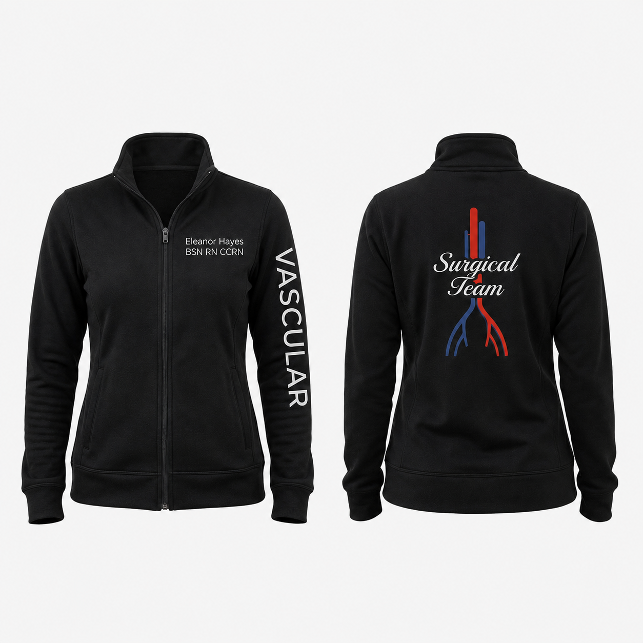 Custom Vascular Surgical Nurse Embroidered Fleece Jacket | Personalized Vascular RN Zip-Up