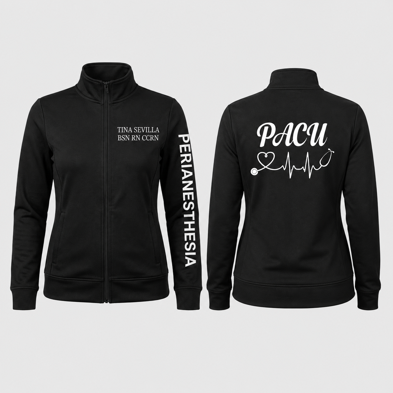 Custom Perianesthesia Nurse Embroidered Fleece Jacket | Personalized PACU RN Script Zip-Up