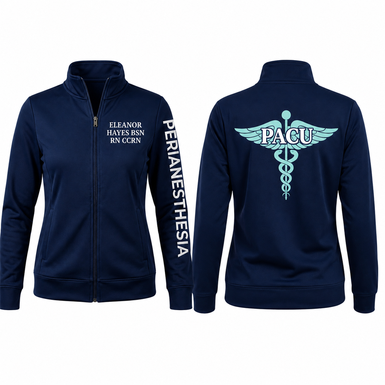 Custom Perianesthesia Nurse Embroidered Fleece Jacket | Personalized PACU RN Caduceus Zip-Up