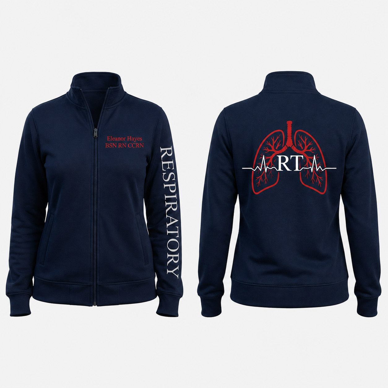 Custom Respiratory Therapist Embroidered Fleece Jacket | Personalized RT Medical Zip-Up