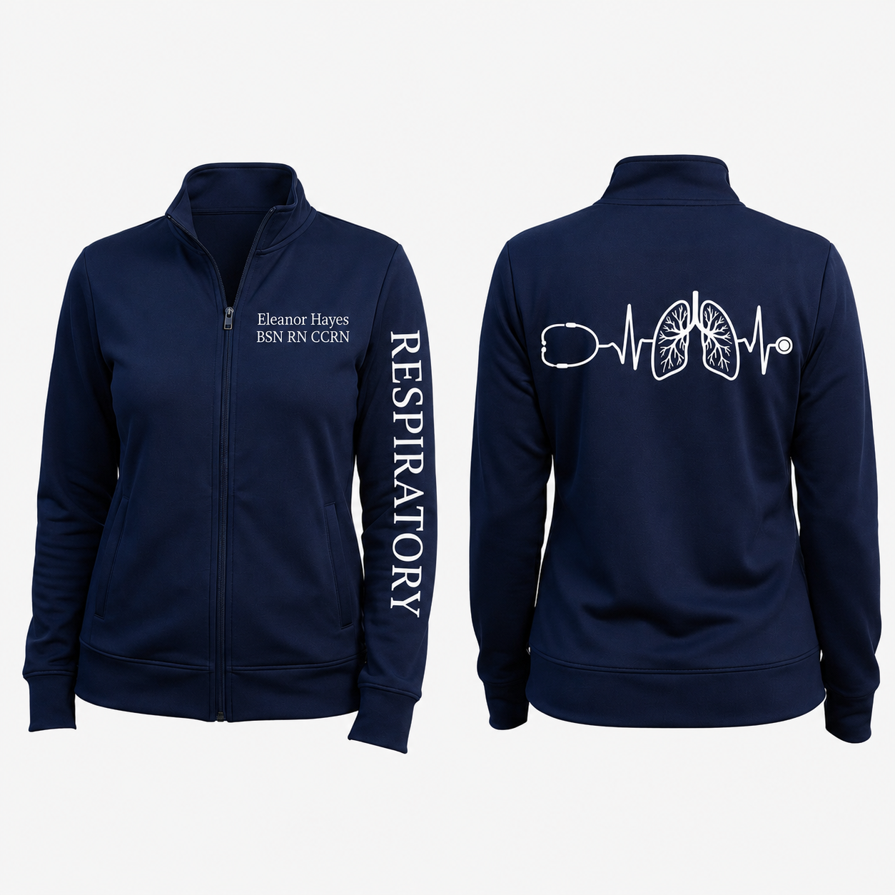 Custom Respiratory Therapist Embroidered Fleece Jacket | Personalized RT Zip-Up