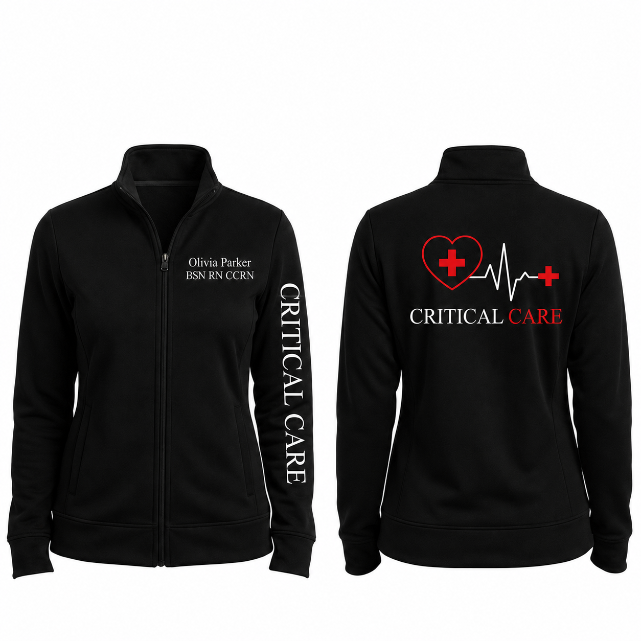 Custom Critical Care Nurse Embroidered Fleece Jacket | Personalized ICU RN Zip-Up