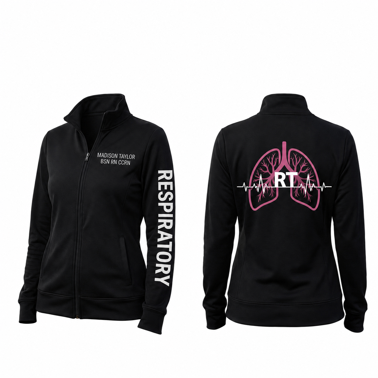 Custom Respiratory Therapist Embroidered Fleece Jacket | Personalized RT Care Zip-Up