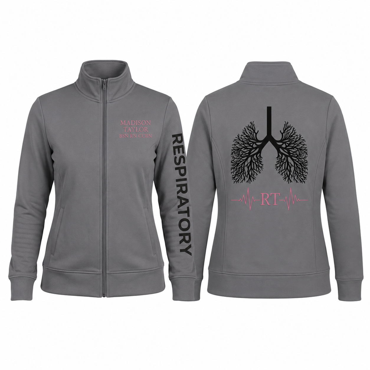 Custom Respiratory Therapist Embroidered Fleece Jacket | Personalized RT Lung Tree Zip-Up