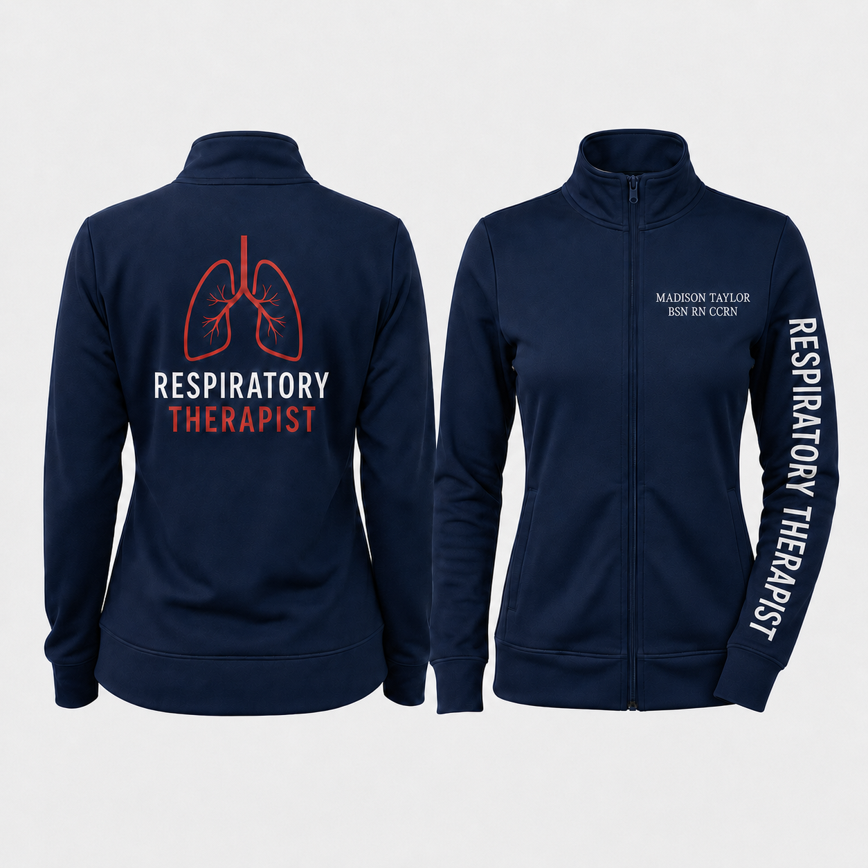 Custom Respiratory Therapist Embroidered Fleece Jacket | Personalized RT Lungs Zip-Up
