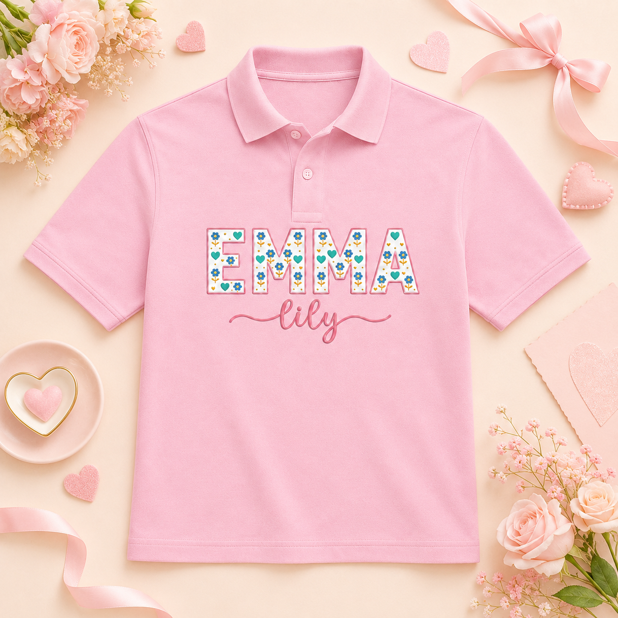 Custom Name Youth Embroidered Polo | Personalized Floral Letter Back to School Kids Shirt