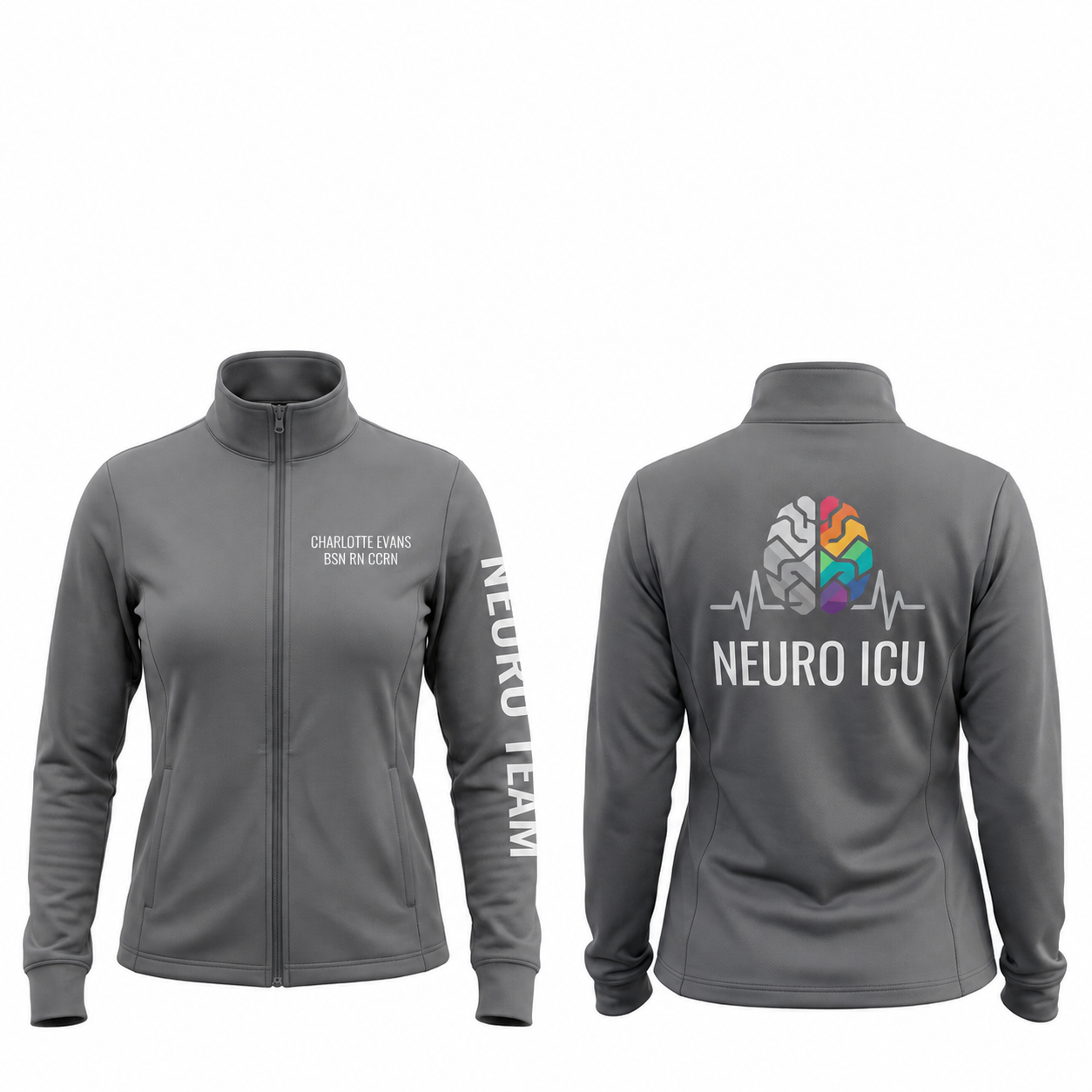 Custom Neuro ICU Fleece Jacket | Personalized Rainbow Brain Neuro Team Zip-Up