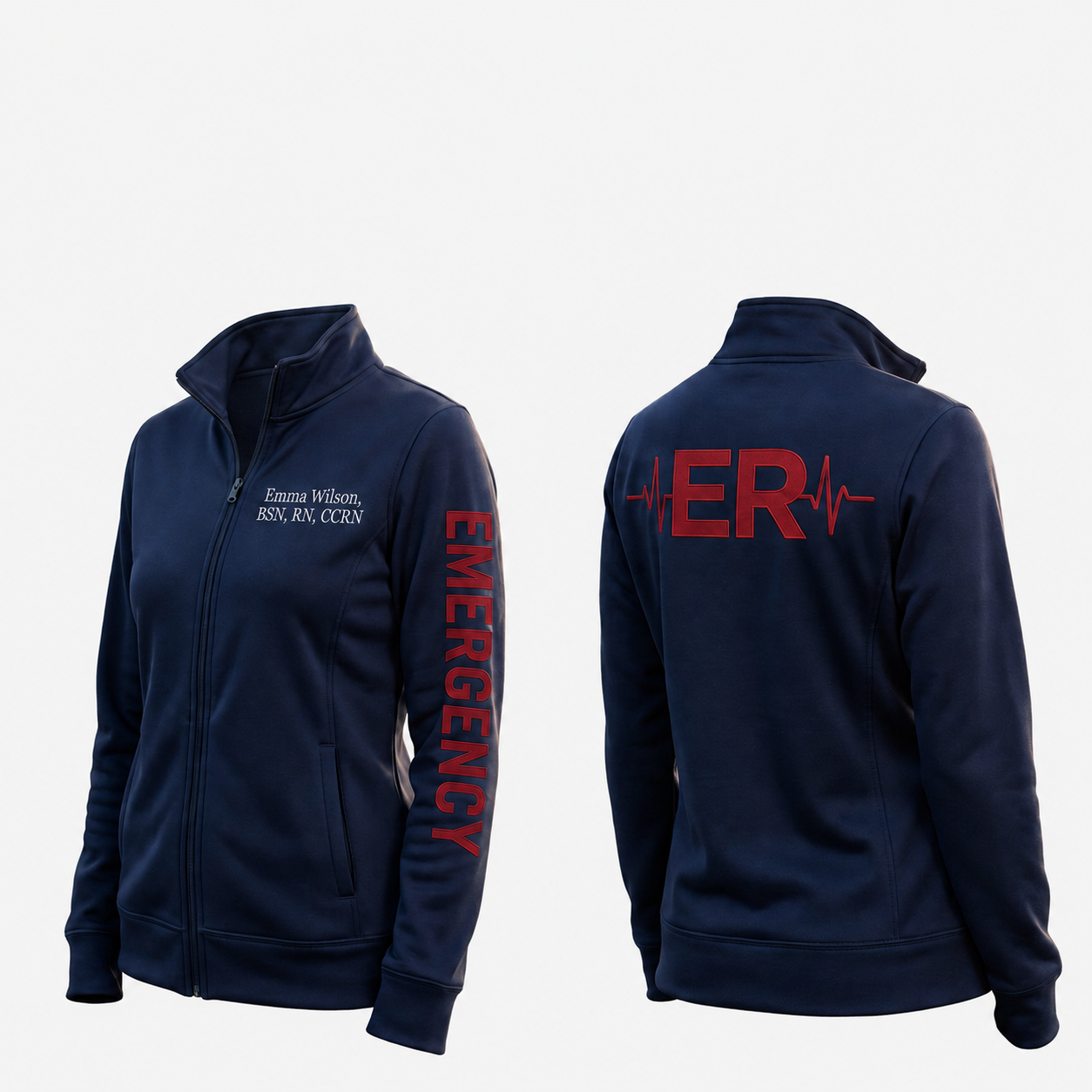 Custom ER Nurse Fleece Jacket | Personalized Emergency Room Heartbeat Zip-Up