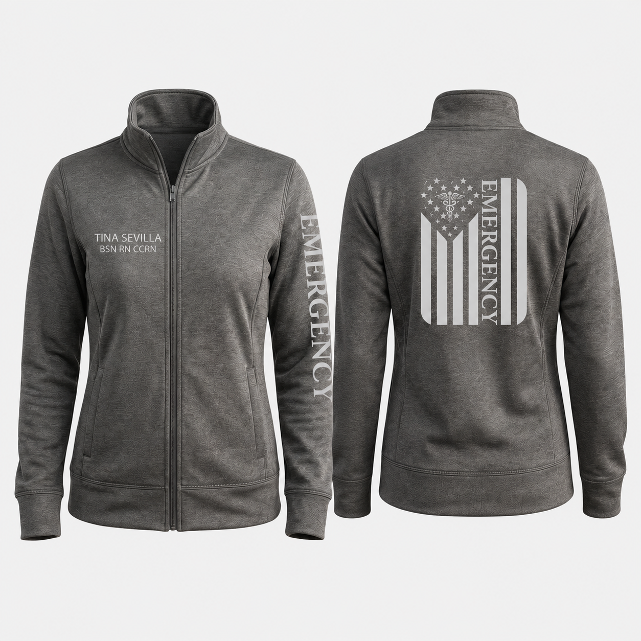 Custom Emergency Fleece Jacket | Personalized American Flag Caduceus Zip-Up