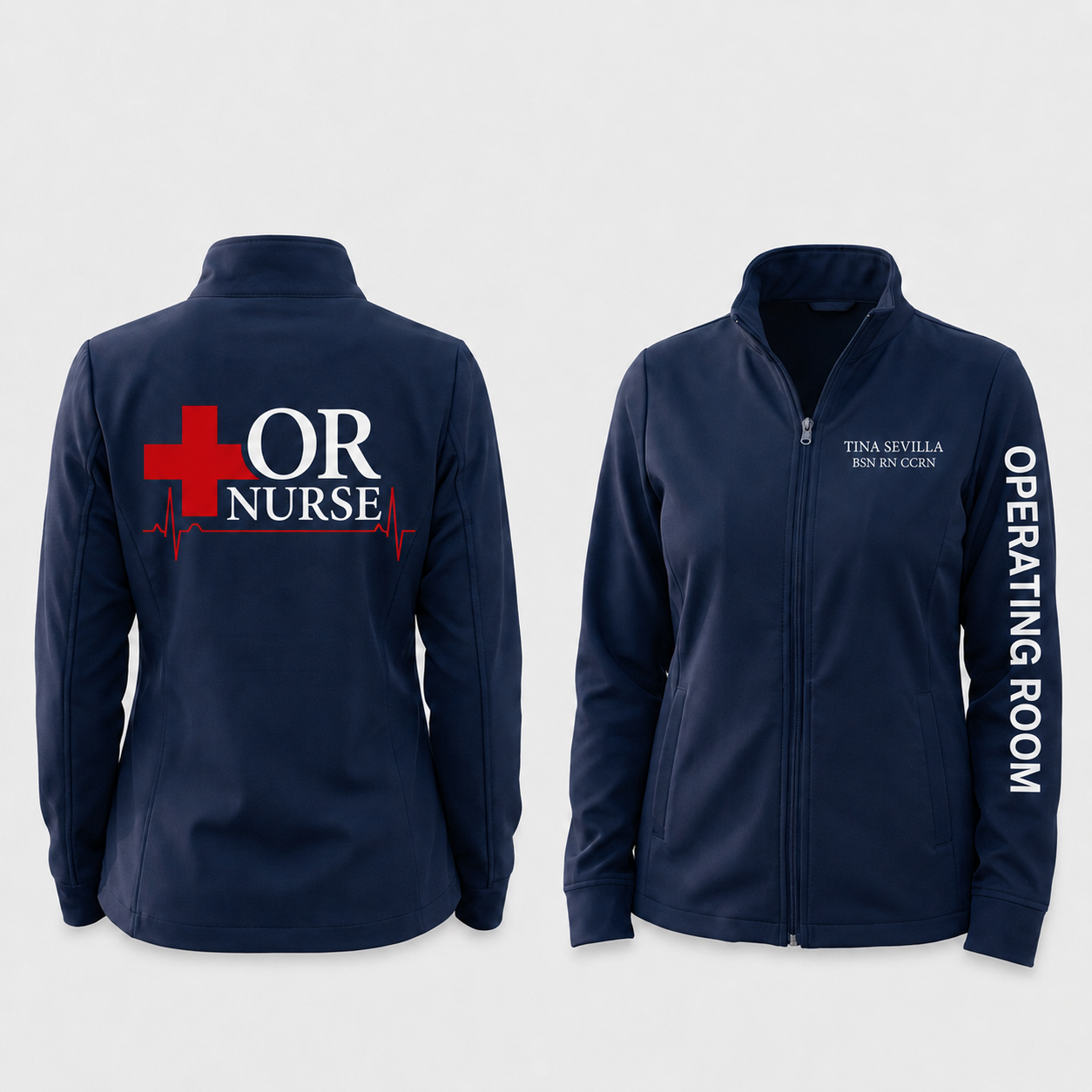 Custom OR Nurse Fleece Jacket | Personalized Operating Room Heartbeat Zip-Up