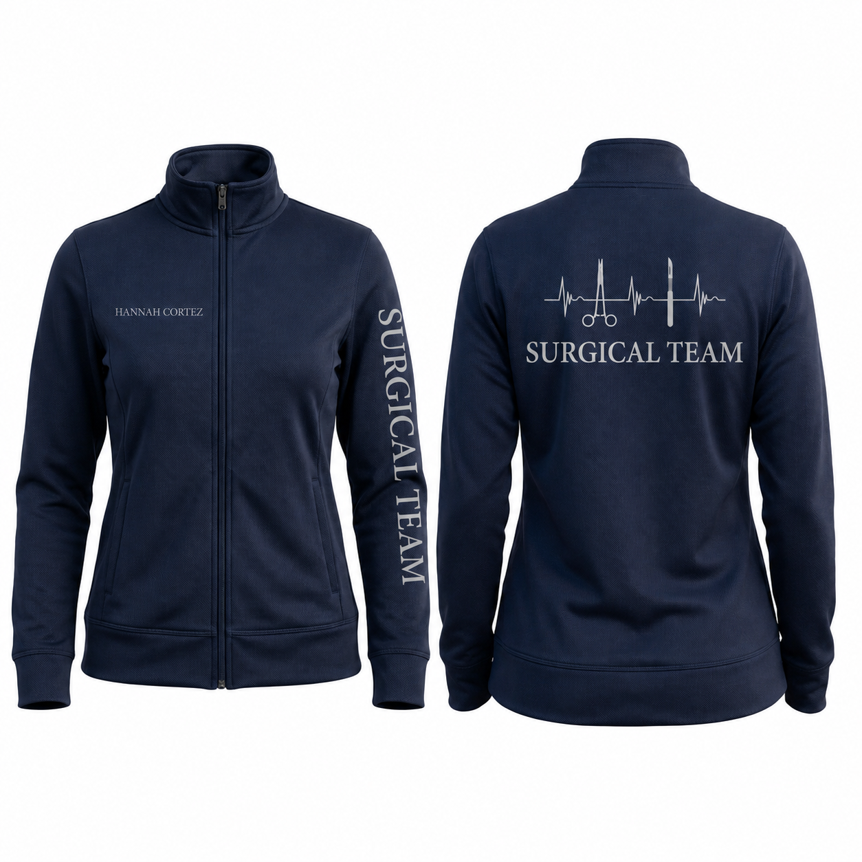 Custom Surgical Team Fleece Jacket | Personalized Surgical Tech OR Nurse Zip-Up