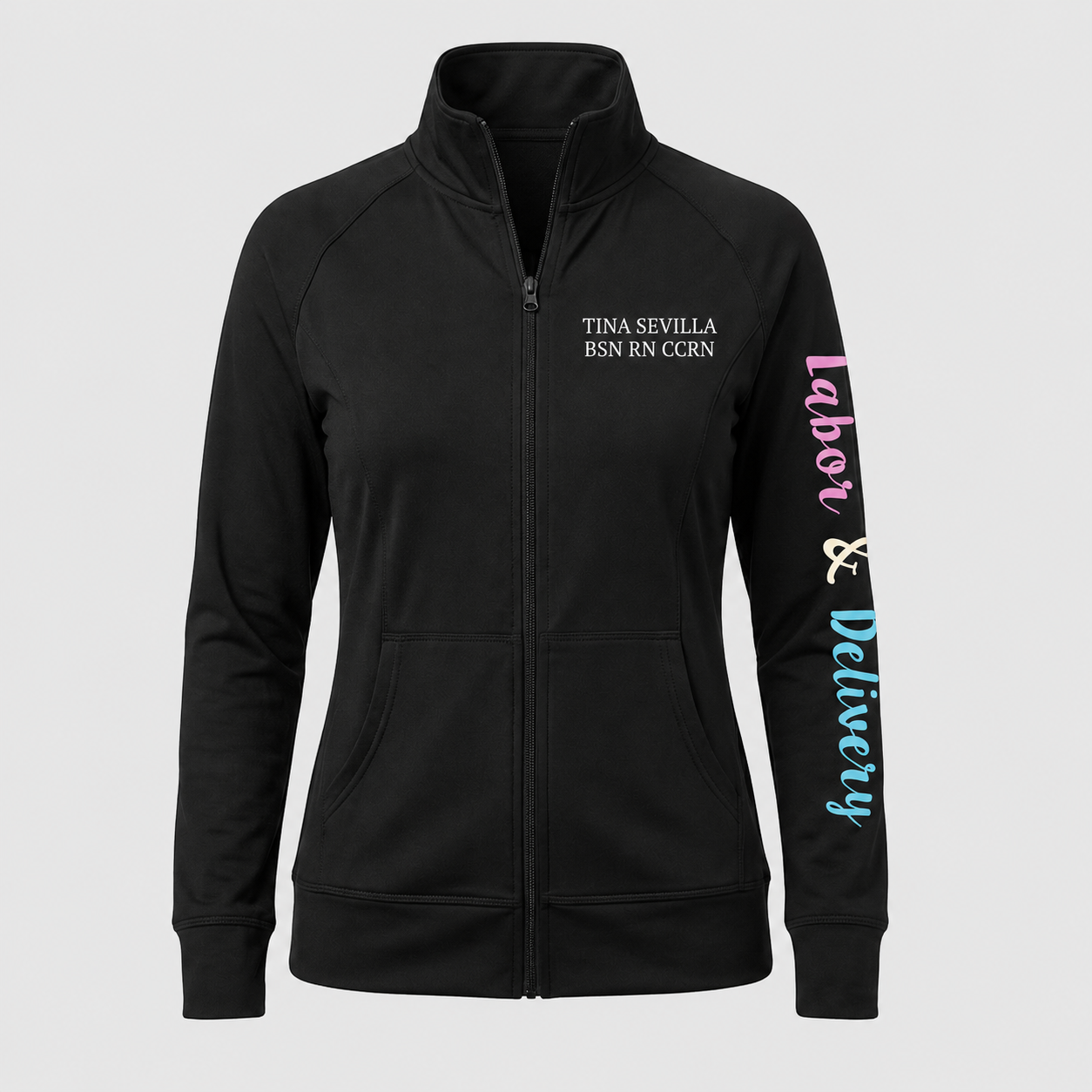 Custom Labor and Delivery Nurse Fleece Jacket | Personalized L&D Baby Feet Love Zip-Up