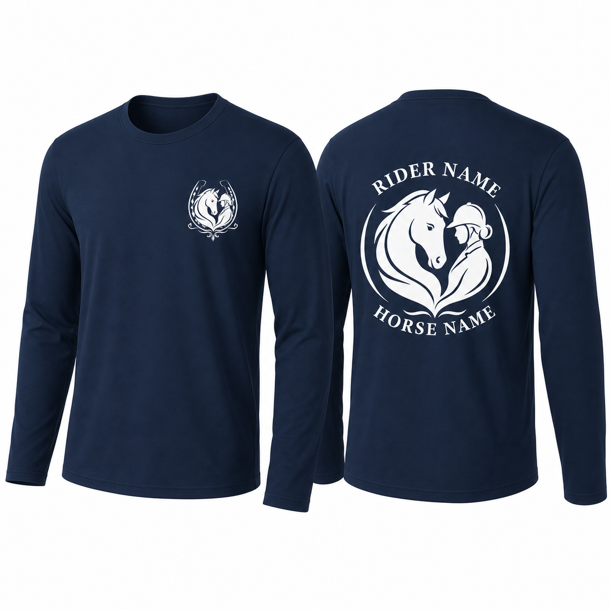 Custom Horse & Rider Long Sleeve Shirt | Personalized Equestrian Rider Horse Name Printed Tee