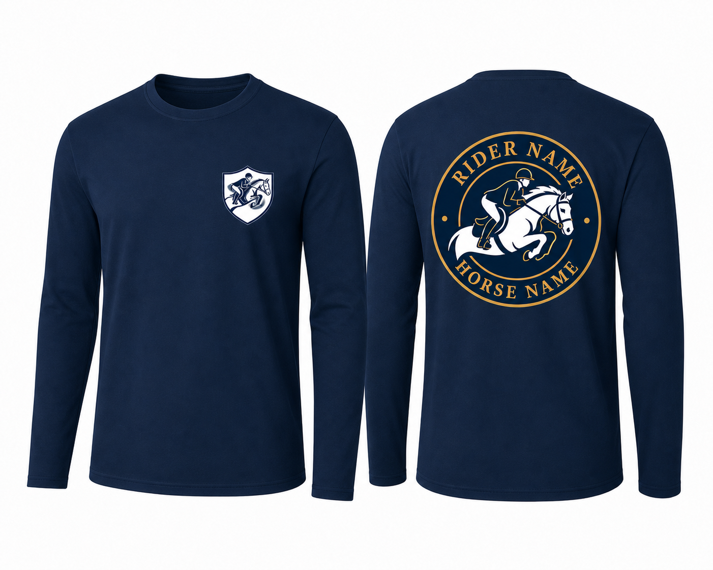 Custom Equestrian Jumper Long Sleeve Shirt | Personalized Horse Rider Name Emblem Printed Tee