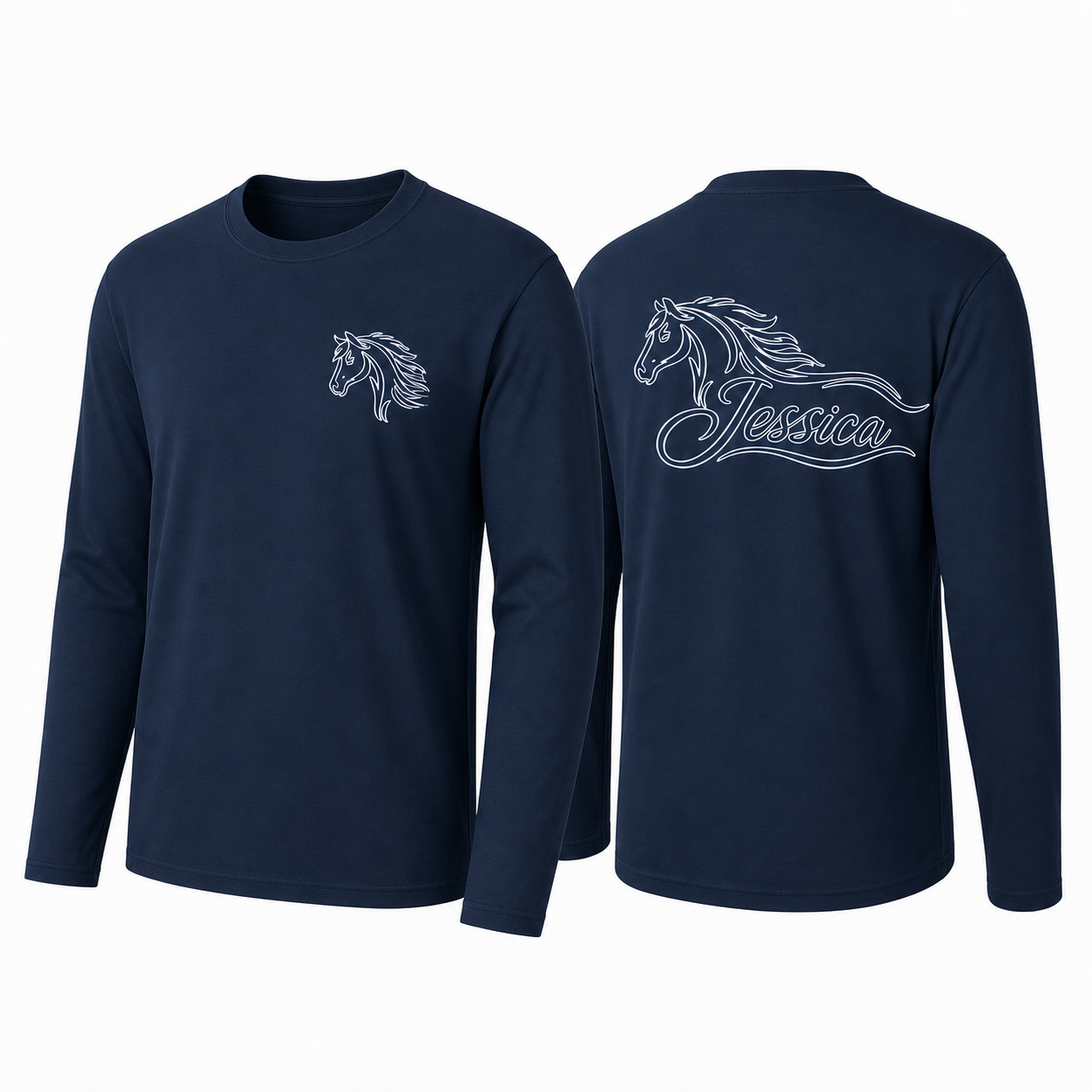 Custom Horse Head Long Sleeve Shirt | Personalized Name Equestrian Printed Tee