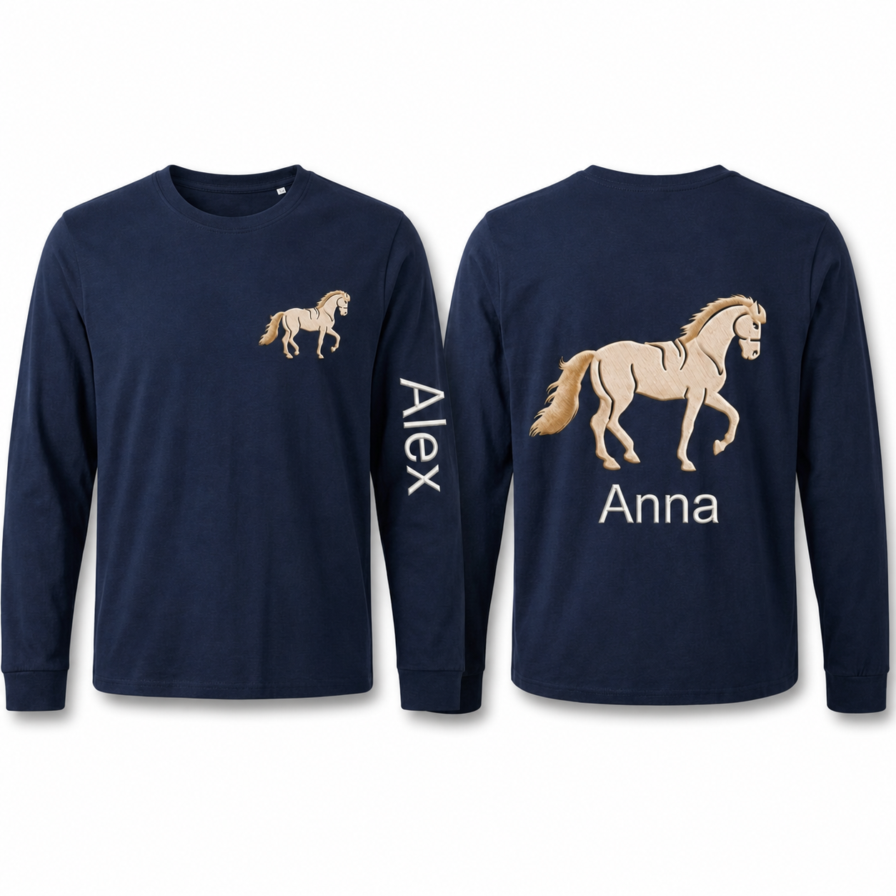 Personalized Horse Embroidered Long Sleeve Shirt | Custom Equestrian Rider Name Tee