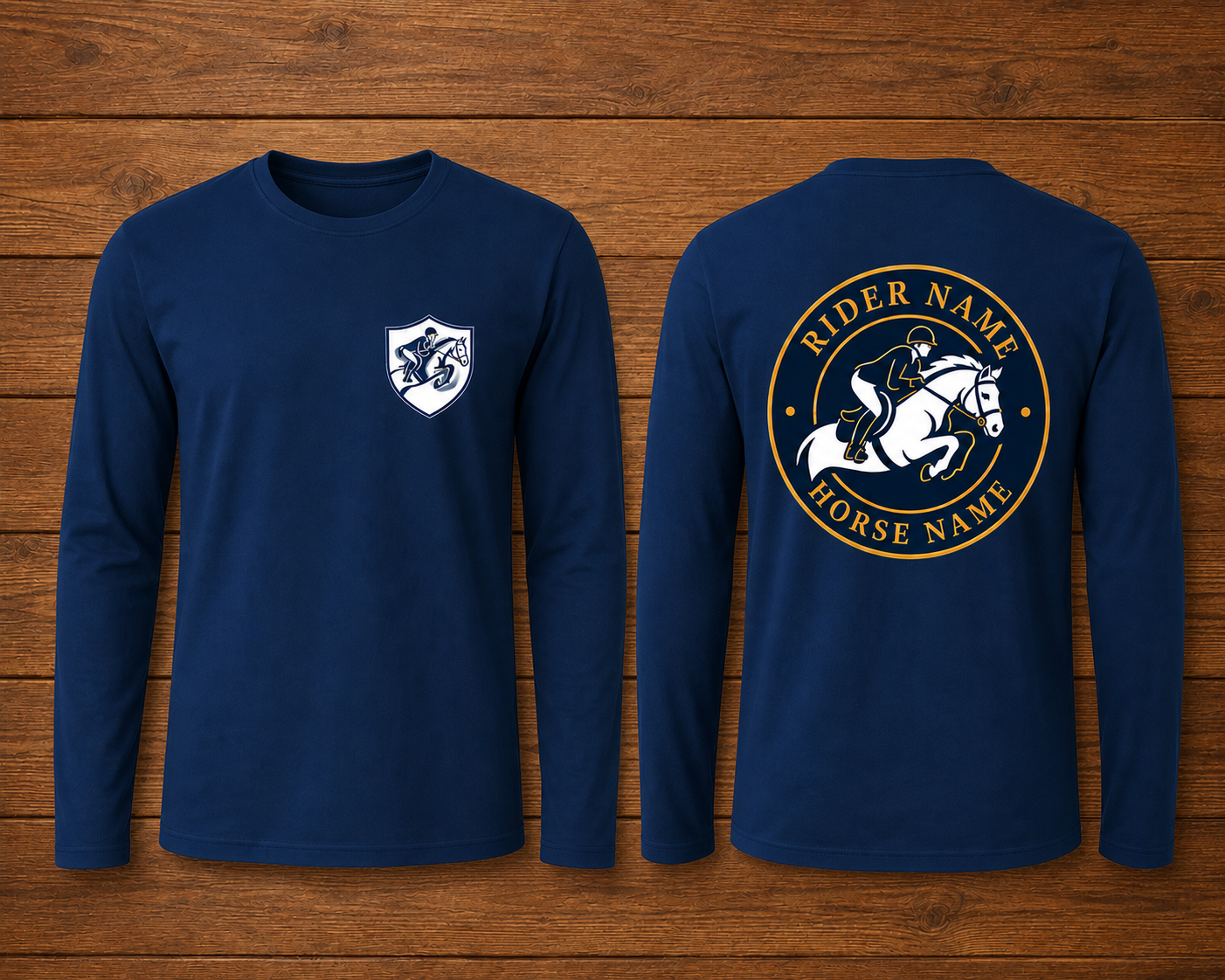 Custom Equestrian Jumper Long Sleeve Shirt | Personalized Horse Rider Name Emblem Printed Tee