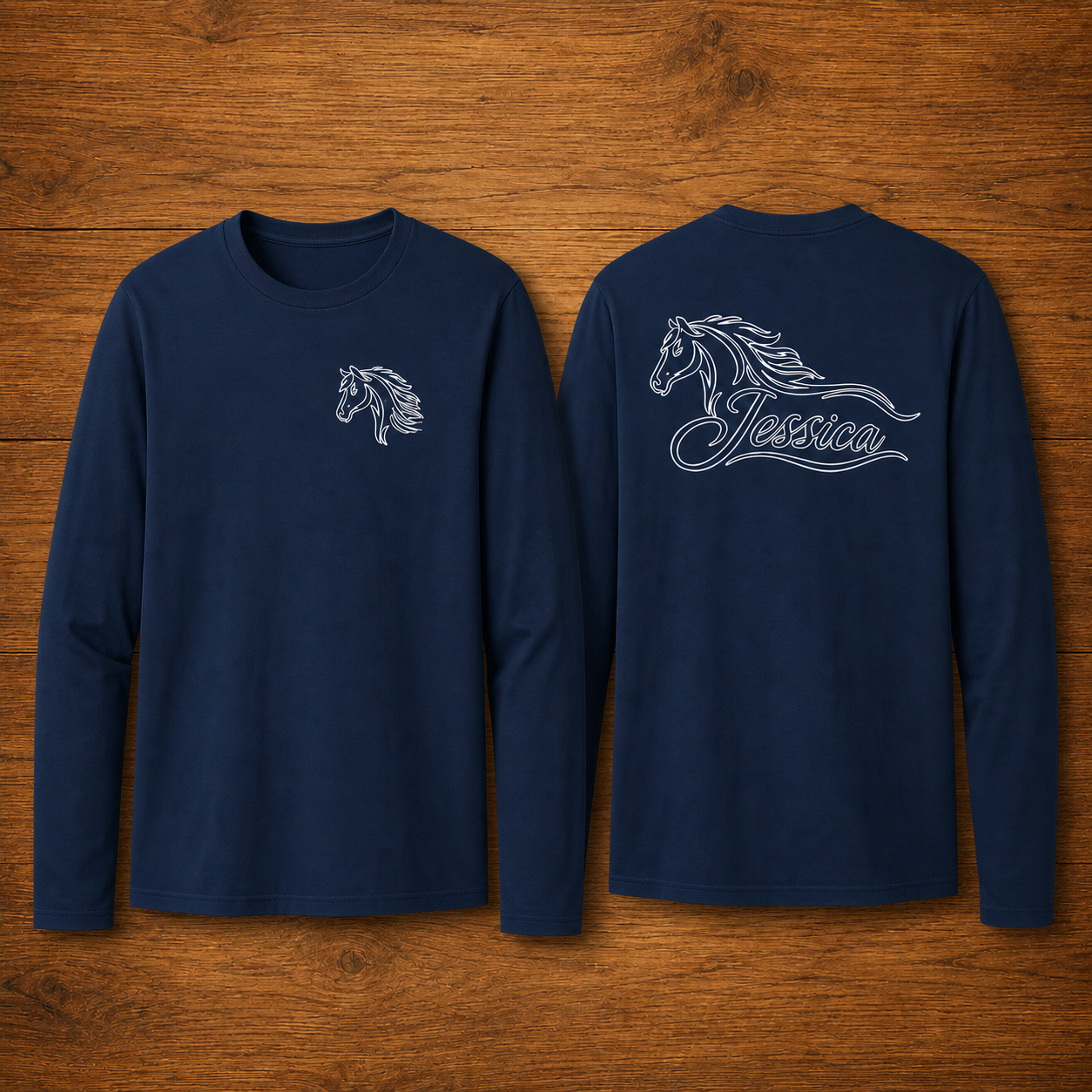 Custom Horse Head Long Sleeve Shirt | Personalized Name Equestrian Printed Tee