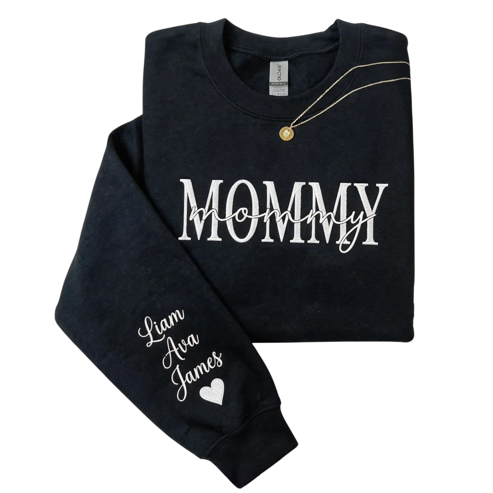 Custom Mommy Layered Embroidered Sweatshirt with Kids Names on Sleeve | Mom Gift