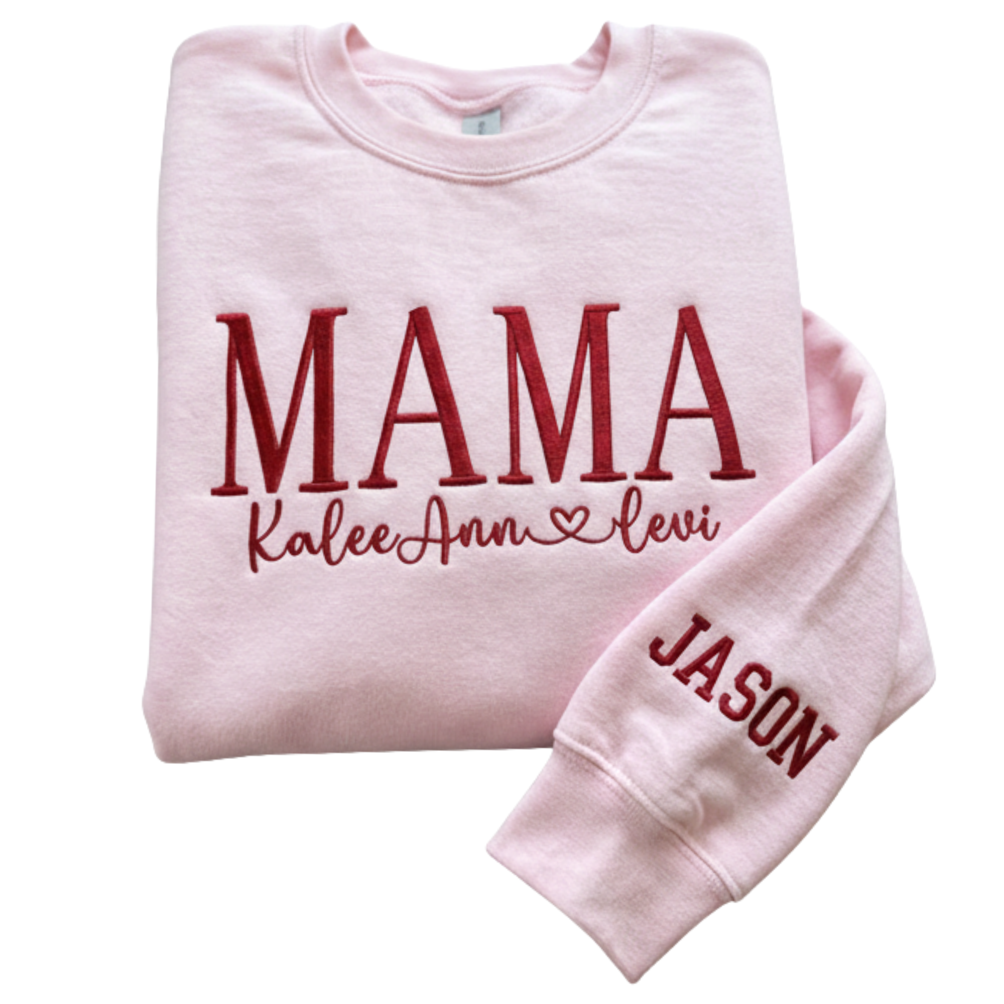 Personalized Mama Varsity Pink Embroidered Sweatshirt with Kids Names | Soft Mom Gift