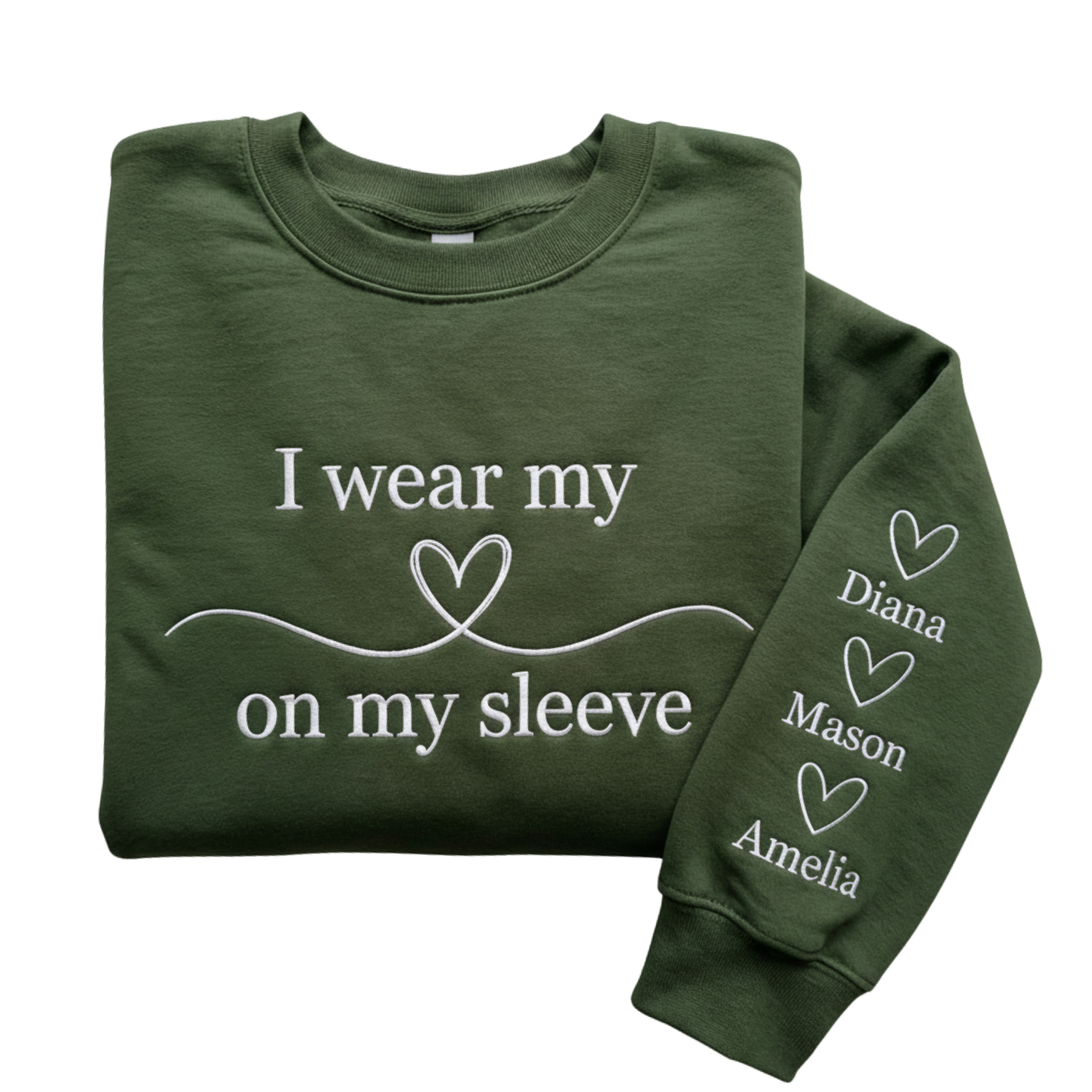 Personalized Hearts On My Sleeve Embroidered Sweatshirt with Kids Names | Mom Mother's Day Gift