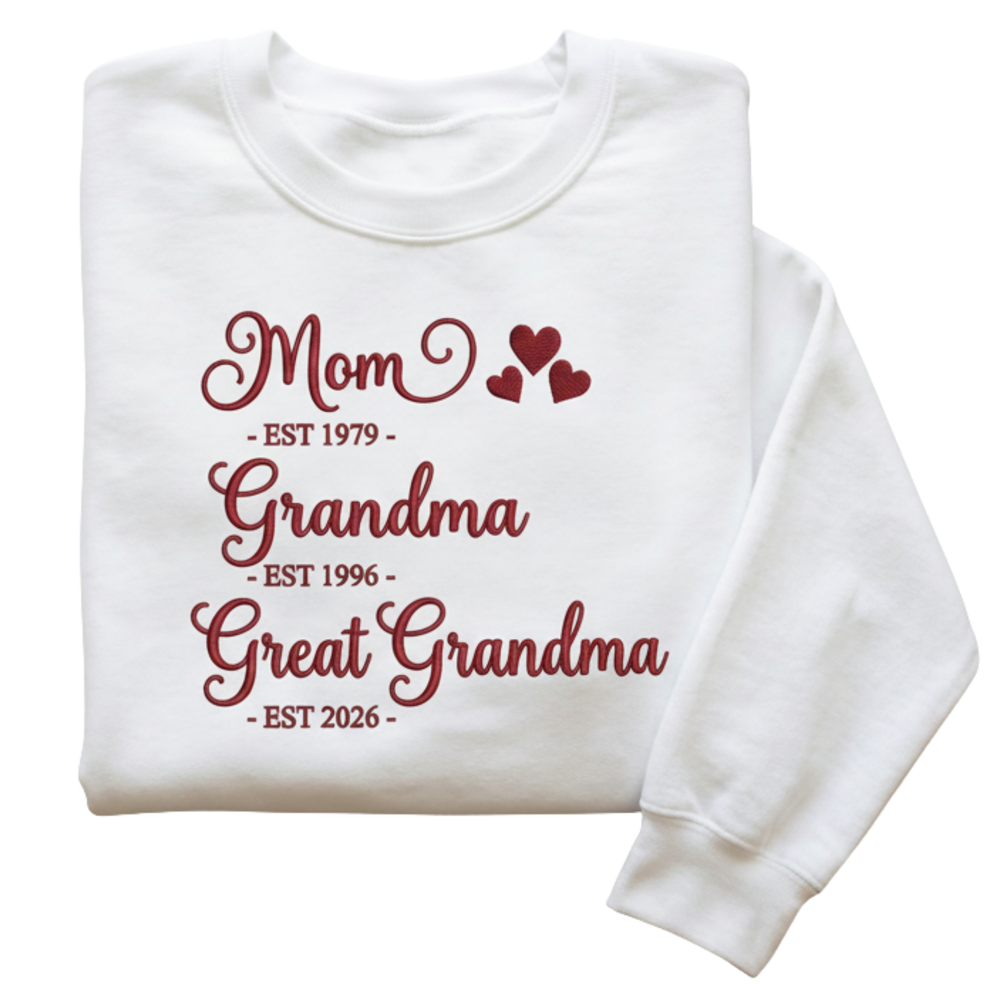 Personalized Mom Grandma Great Grandma Est. Year Embroidered Sweatshirt | Three Generations Gift